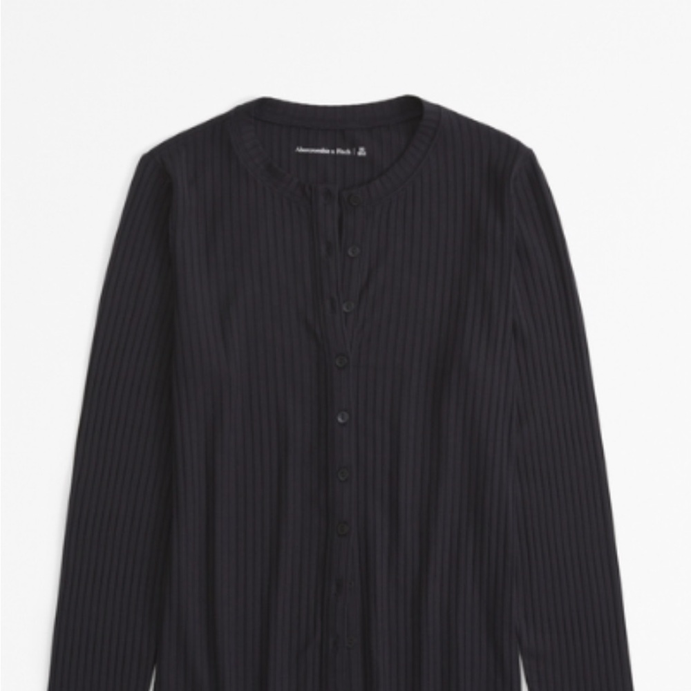 Women’s Black Long Sleeve Button-Through Wide Rib Top